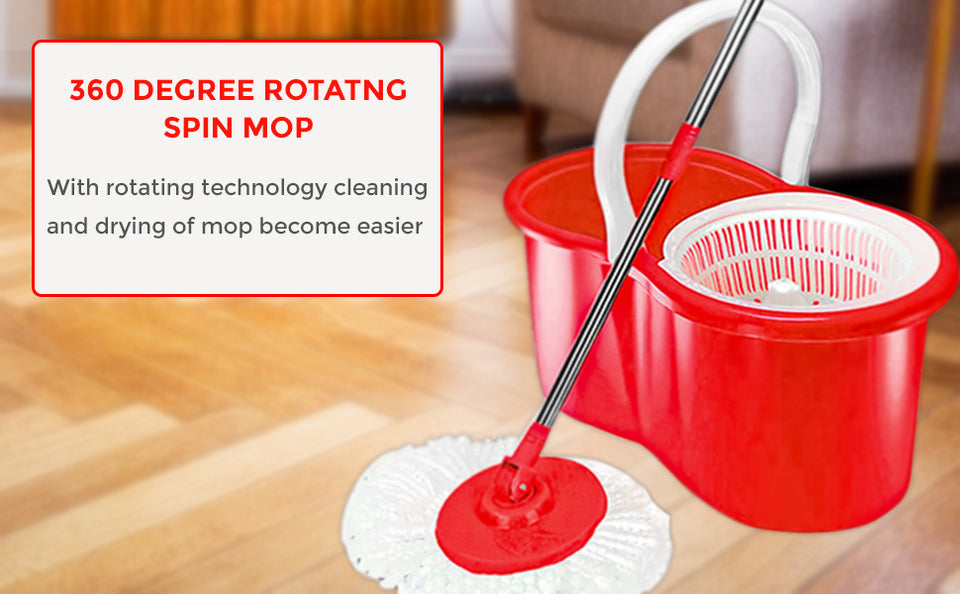 New 360° Spin Bucket Mop Wringer With 2 Microfiber Cloth