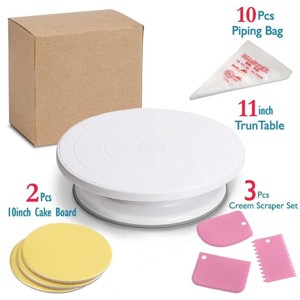 Deal 6 - 11 inch Rotating Cake Turntable 3pcs Cake Scraper 10pcs Piping Bags 2pcs Round Cake Boards