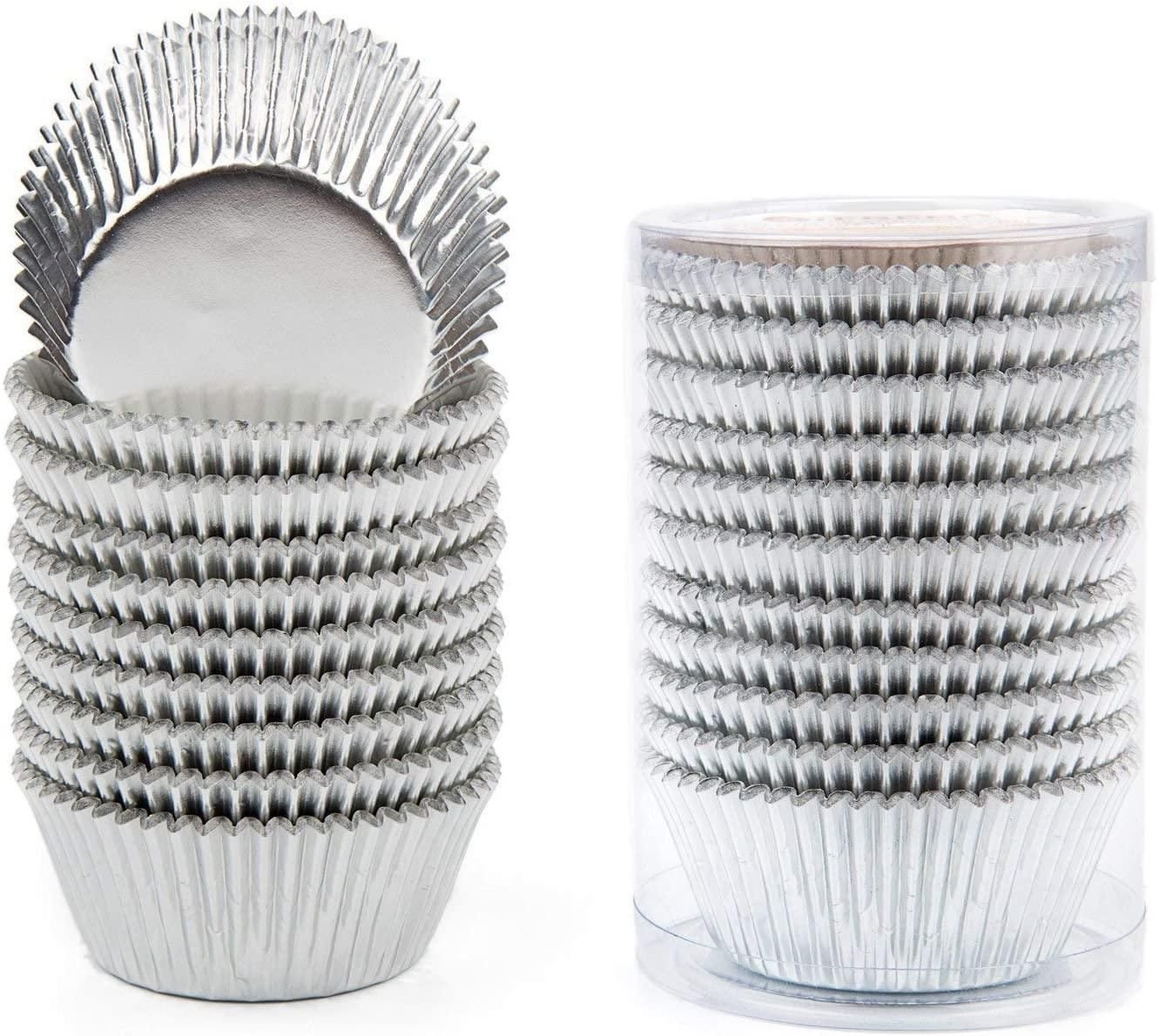 100Pcs Disposable Silver Aluminum Foil Cup Cake