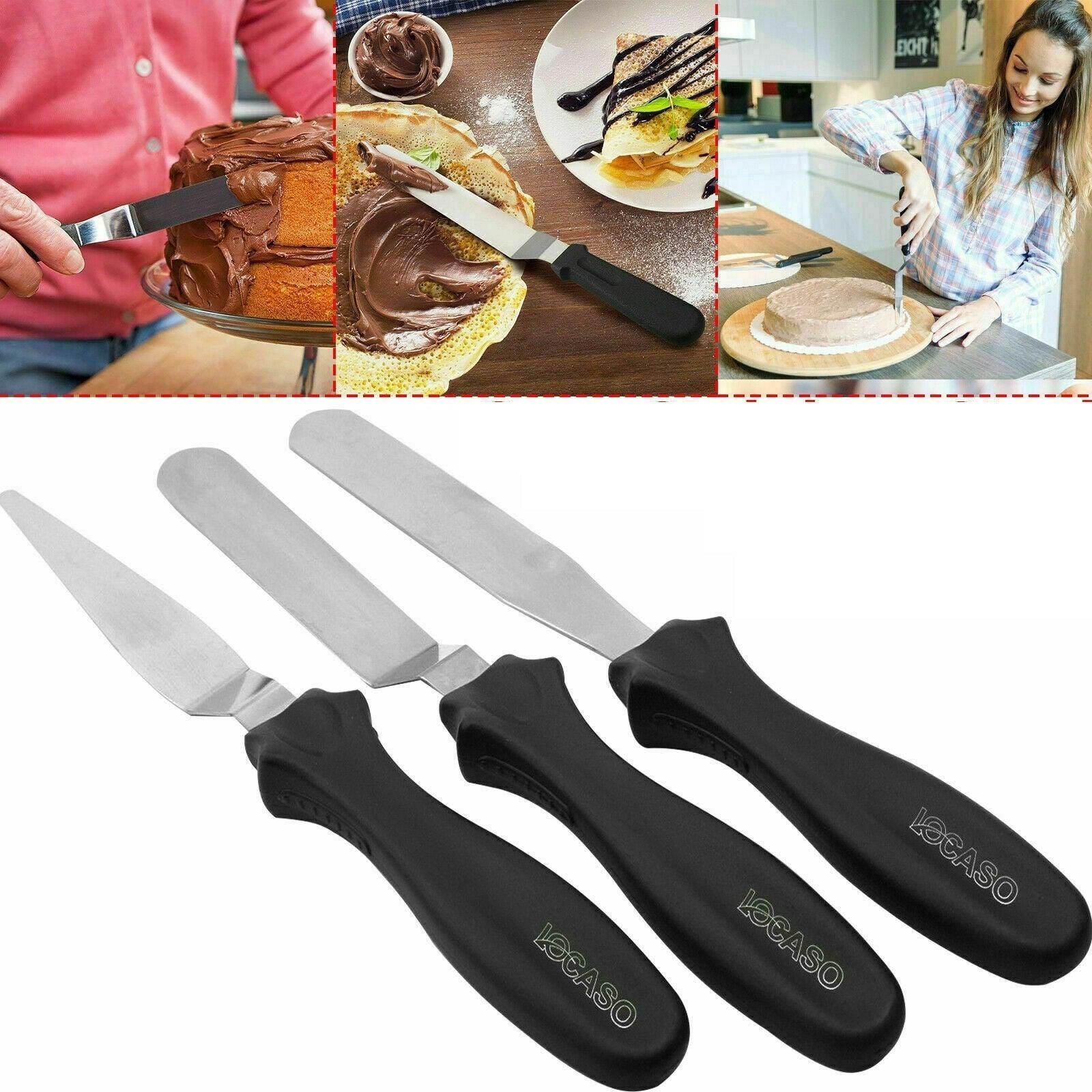 3 Set Stainless Steel Cake Spatula Palette Knife Icing Spatula