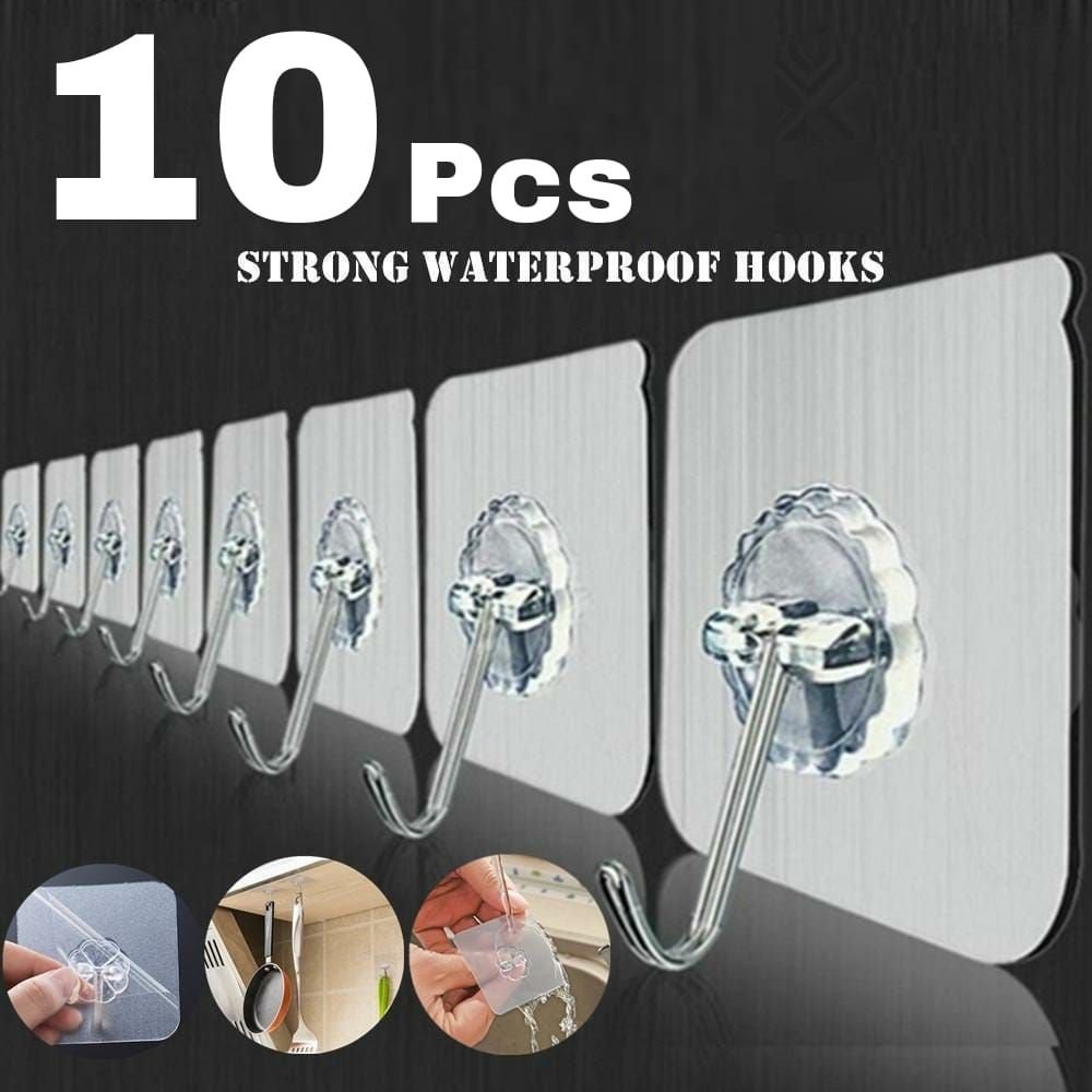 10Pcs Pack of Adhesive Suction Cup Hooks stick hook Heavy Duty Sticky Wall & Ceiling & Door