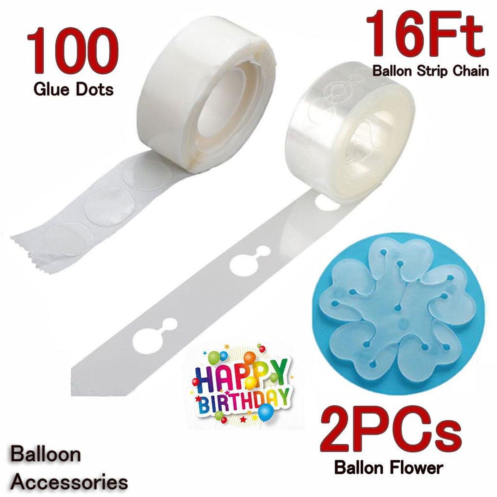 Balloon Arch tape 16 feet (5 Meter) & 100 Glue Dots Stickers Removable 4 Balloon Flower
