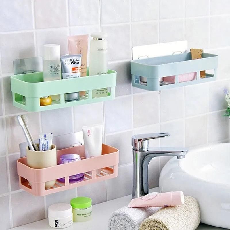 Bathroom Kitchen Storage Rack Shelf Organizer Adhesive Shampoo Gel Storage Basket