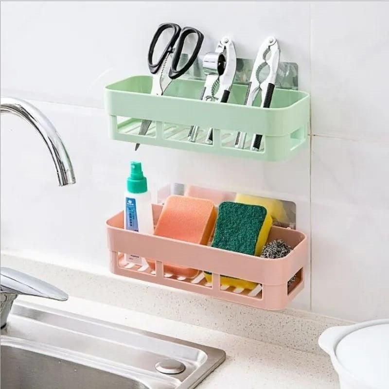 Bathroom Kitchen Storage Rack Shelf Organizer Adhesive Shampoo Gel Storage Basket