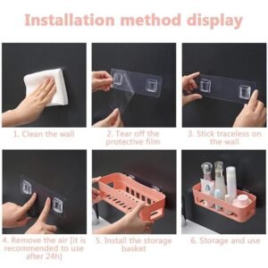 Bathroom Kitchen Storage Rack Shelf Organizer Adhesive Shampoo Gel Storage Basket