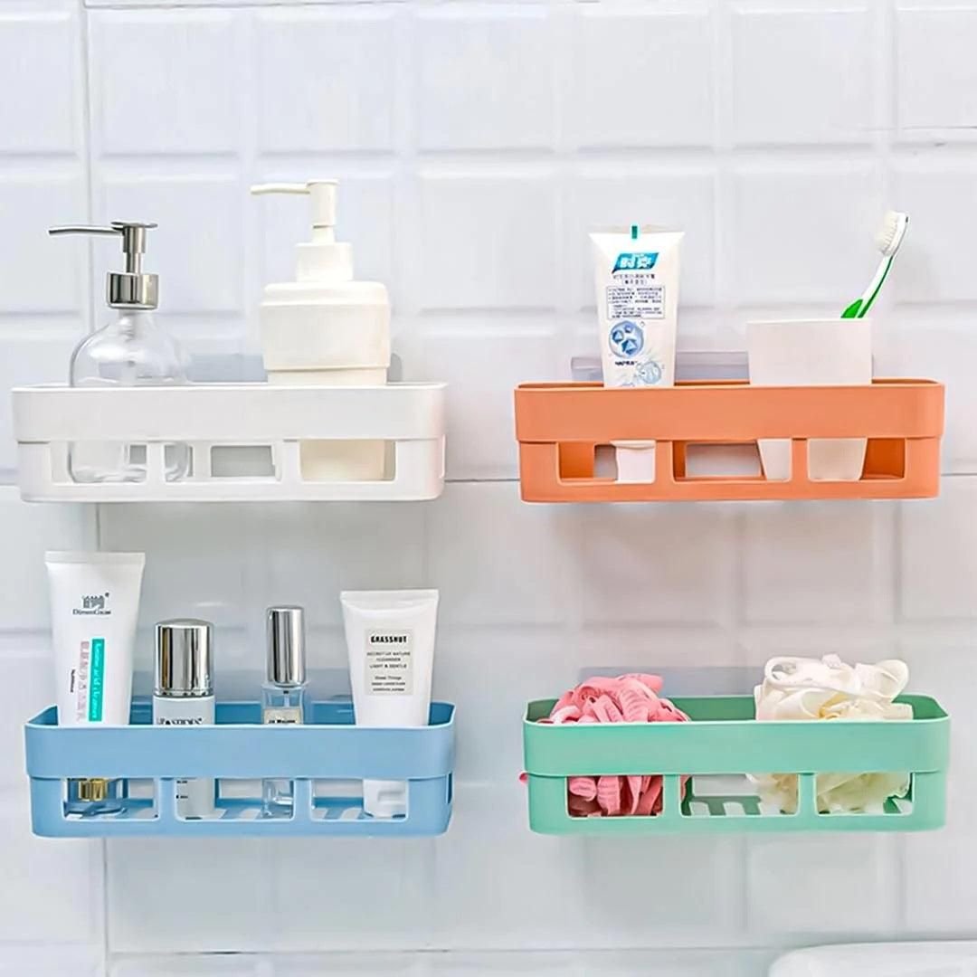 Bathroom Kitchen Storage Rack Shelf Organizer Adhesive Shampoo Gel Storage Basket