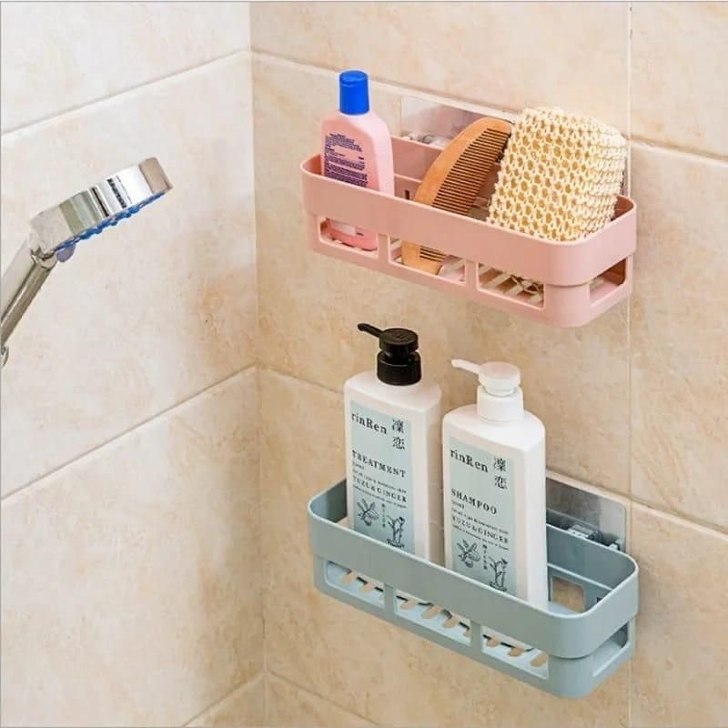 Bathroom Kitchen Storage Rack Shelf Organizer Adhesive Shampoo Gel Storage Basket