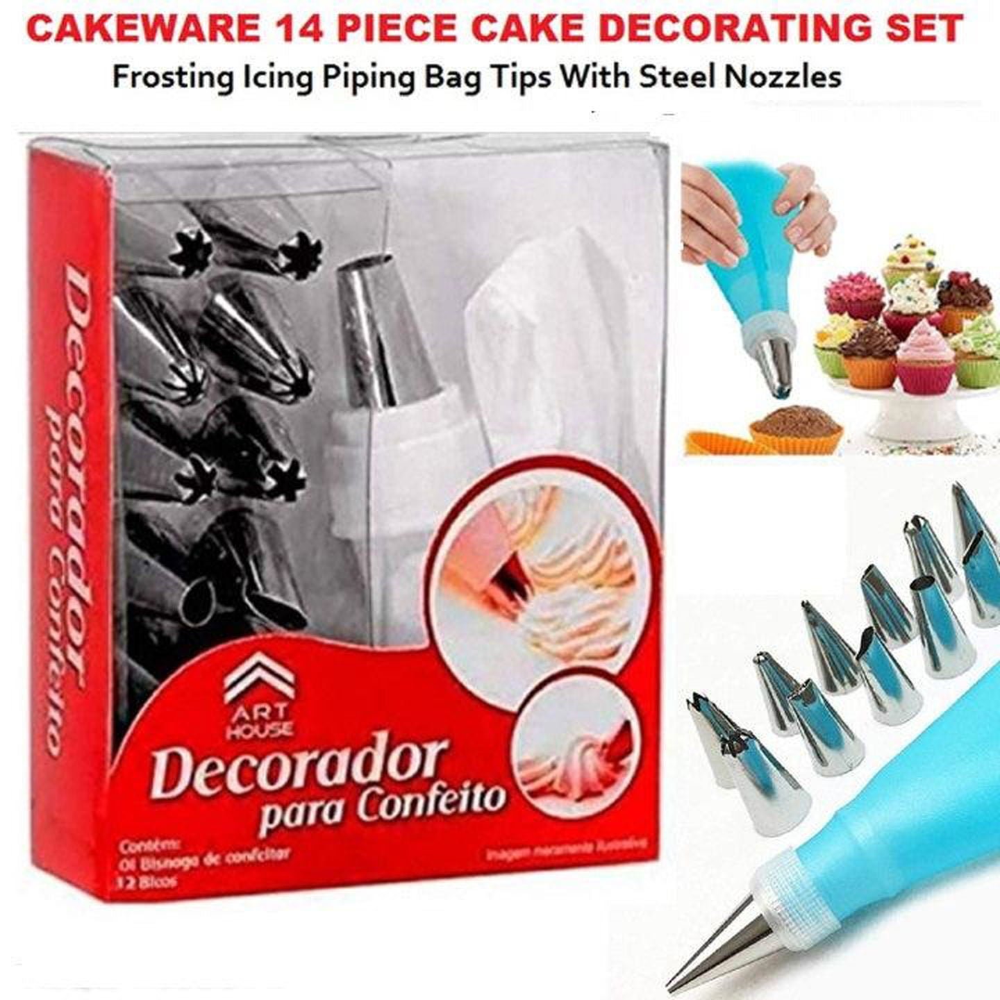 Deal 4 - 11 INCH ROTATING CAKE TURNTABLE 3PCS CAKE SCRAPER SET 11 PIECES CAKE DECORATING SET 10PCS PIPING BAGS 12 INCH STEEL SPATULA