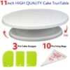 Deal 5 - 11 inch Rotating Cake Turntable, 3Pcs Cake Scraper Set, 10Pcs Large Disposable Piping Bags