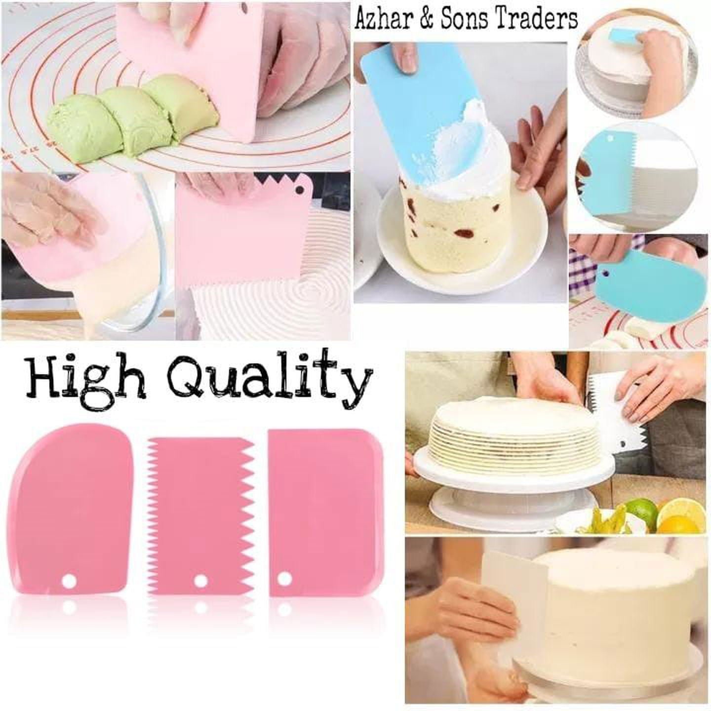 Deal 5 - 11 inch Rotating Cake Turntable, 3Pcs Cake Scraper Set, 10Pcs Large Disposable Piping Bags