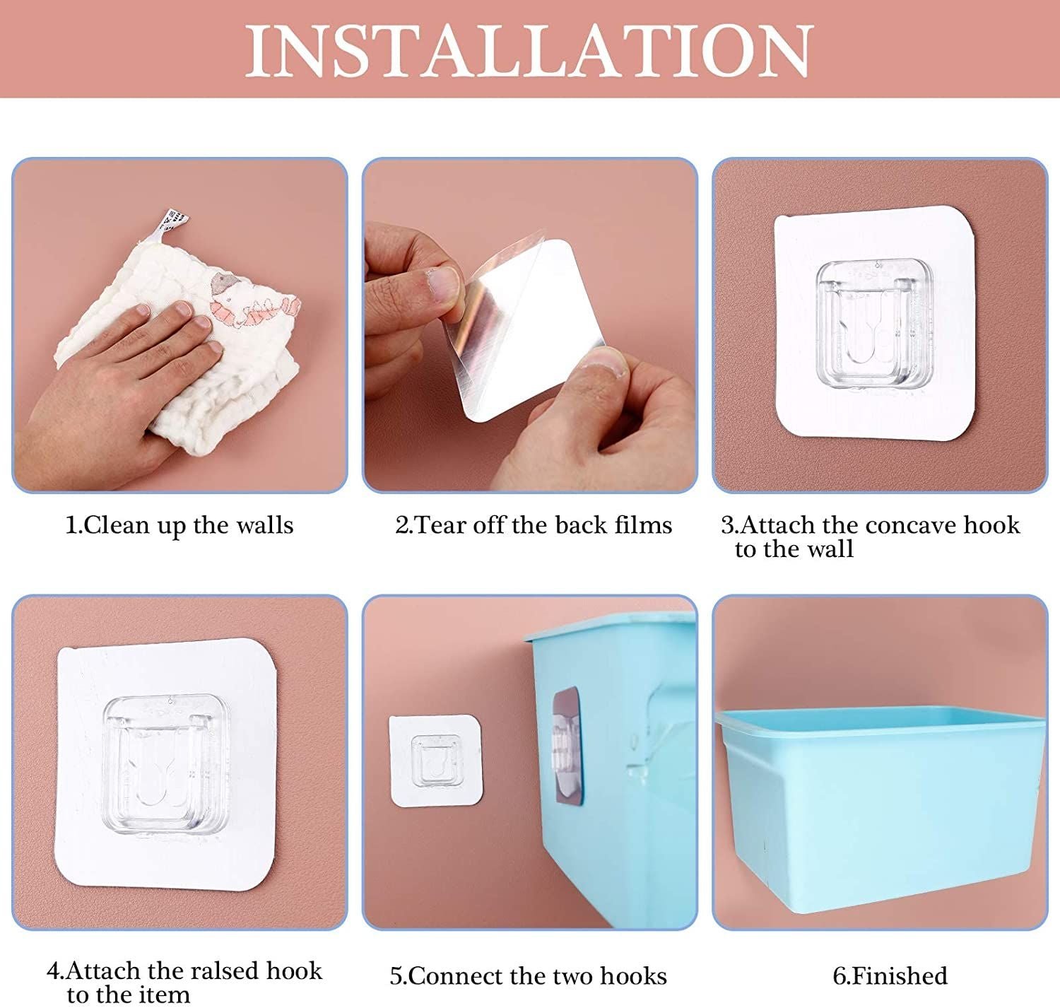 Double sided adhesive wall hook - 4 Pair