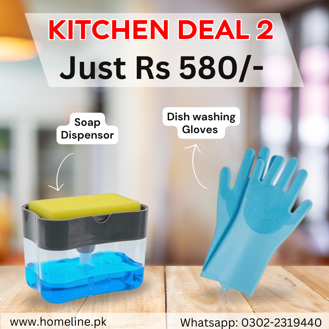 Kitchen Deal 2 Dish washing Gloves and Soap Dispenser