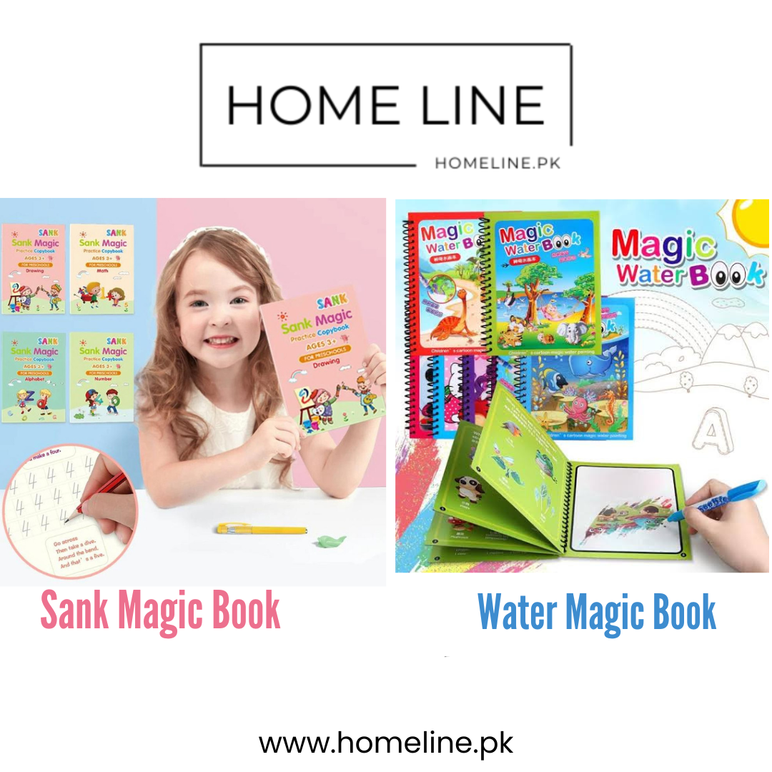Kids Magic Practice Book (4 Book + 1 Pen + 1 Grip + 8 Refills) + Reusable Magic Water Book