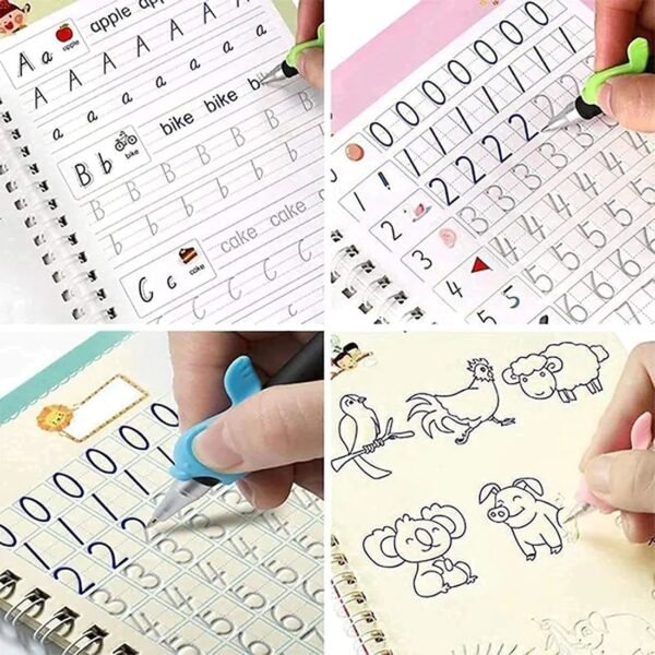 Magic Practice Book For Kids (4 Book + 1 Pen + 1 Grip + 8 Refills)