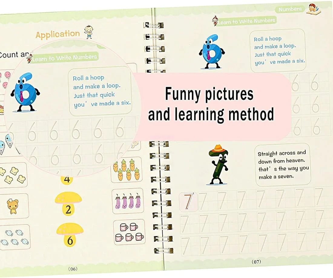 Magic Practice Book For Kids (4 Book + 1 Pen + 1 Grip + 8 Refills)